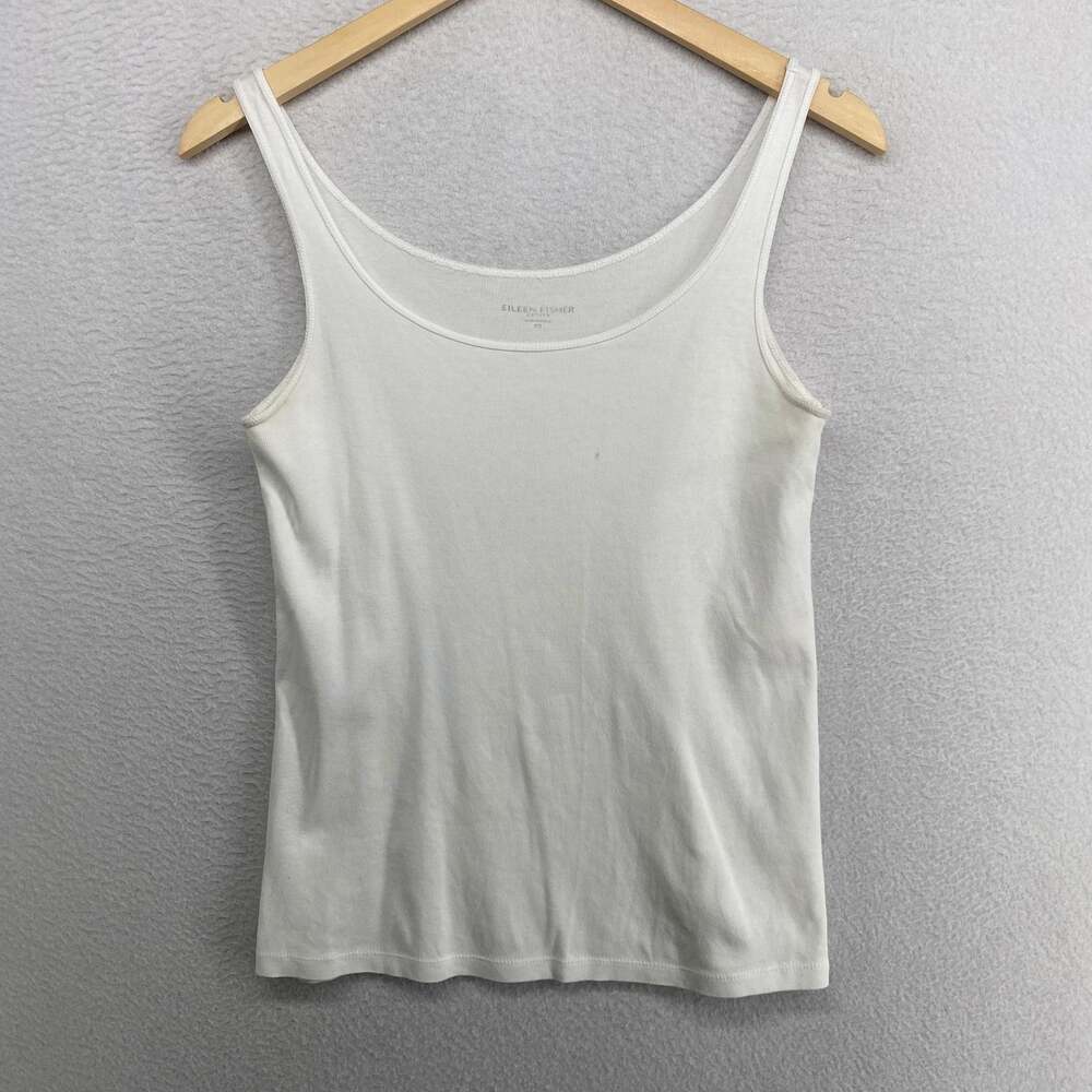 EILEEN FISHER Tank Top PS Organic Cotton Rib Jersey Cami Scoop Neck Shell White